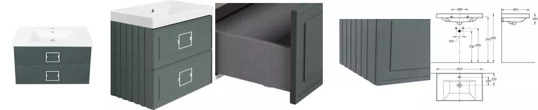Тумба с раковиной «La Fenice» Cubo Twin 80 (Cubo 80) подвесная Grigio ручки Bianco