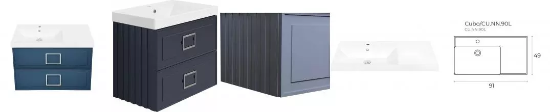 Тумба с раковиной «La Fenice» Cubo Twin 90 (Cubo 90 левая) подвесная Blu Grigio ручки Cromo