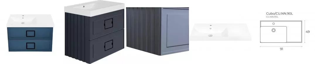 Тумба с раковиной «La Fenice» Cubo Twin 90 (Cubo 90 левая) подвесная Blu Grigio ручки Nero