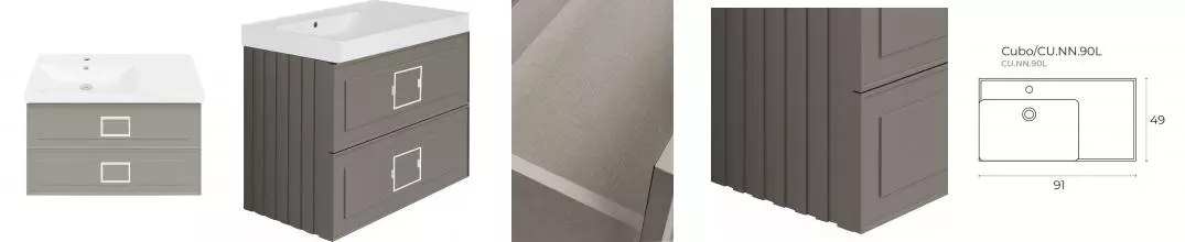 Тумба с раковиной «La Fenice» Cubo Twin 90 (Cubo 90 левая) подвесная Cappuccino ручки Bianco
