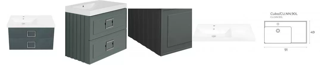 Тумба с раковиной «La Fenice» Cubo Twin 90 (Cubo 90 левая) подвесная Grigio ручки Cromo
