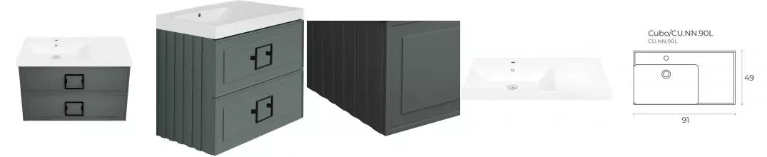 Тумба с раковиной «La Fenice» Cubo Twin 90 (Cubo 90 левая) подвесная Grigio ручки Nero