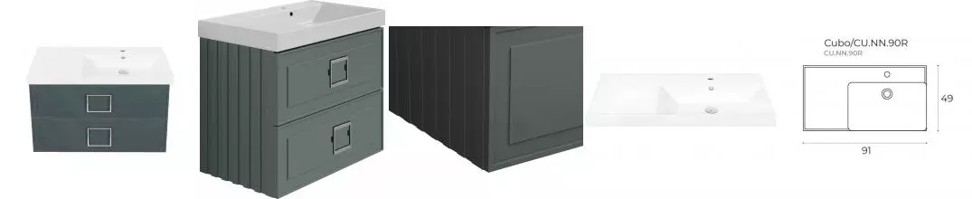 Тумба с раковиной «La Fenice» Cubo Twin 90 (Cubo 90 правая) подвесная Grigio ручки Cromo