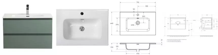 Тумба с раковиной «Belbagno» Kraft 70 (70/50) подвесная еловая матовая