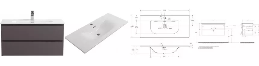 Тумба с раковиной «Belbagno» Kraft 100 (BB-8099-100 101/46) подвесная тёмно-серая матовая