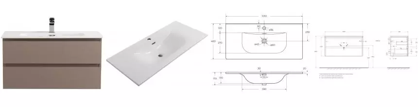 Тумба с раковиной «Belbagno» Kraft 100 (BB-8099-100 101/46) подвесная бежевая матовая