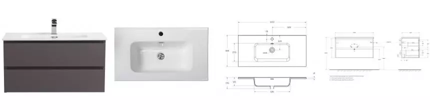 Тумба с раковиной «Belbagno» Kraft 100 (100/50) подвесная тёмно-серая матовая