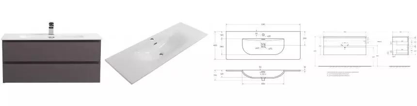 Тумба с раковиной «Belbagno» Kraft 120 (BB-8099-120 121/46) подвесная тёмно-серая матовая