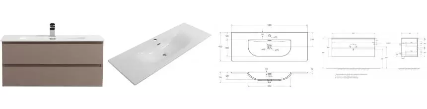 Тумба с раковиной «Belbagno» Kraft 120 (BB-8099-120 121/46) подвесная бежевая матовая