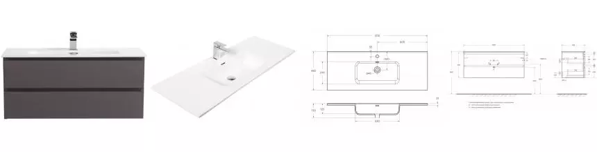 Тумба с раковиной «Belbagno» Kraft 120 (121/46) подвесная тёмно-серая матовая
