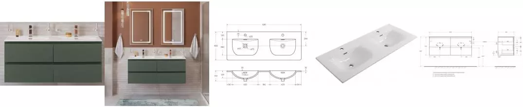 Тумба с раковиной «Belbagno» Kraft 120 с 4-мя ящиками (BB-8099-120-2 121/46 двойная) подвесная еловая матовая