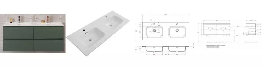 Тумба с раковиной «Belbagno» Kraft 120 с 4-мя ящиками (BB1200-2-ETL двойная) подвесная еловая матовая