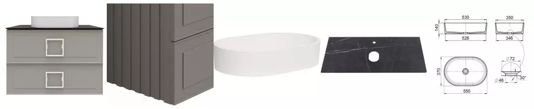 Тумба с раковиной «La Fenice» Cubo Twin 80 (Senso 55/37) подвесная Cappuccino с ручкой Bianco 