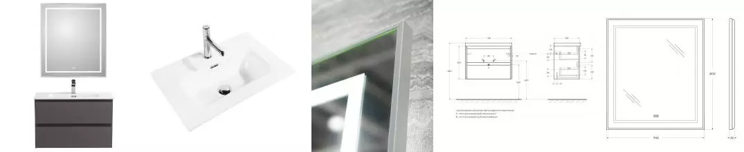комплект (Тумба с раковиной «Belbagno» Kraft 39 70 (70/39) подвесная тёмно-серая матовая) · Belbagno