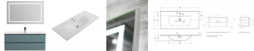 комплект (Тумба с раковиной «Belbagno» Kraft 100 (BB-8099-100 101/46) подвесная голубая матовая) · Belbagno