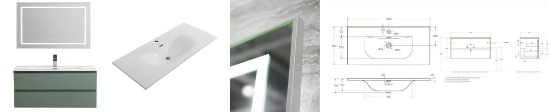 комплект (Тумба с раковиной «Belbagno» Kraft 100 (BB-8099-100 101/46) подвесная еловая матовая) · Belbagno