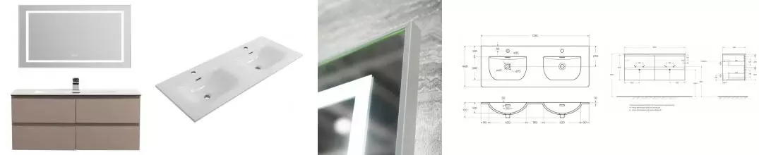 комплект (Тумба с раковиной «Belbagno» Kraft 120 с 4-мя ящиками (BB-8099-120-2 121/46 двойная) подвесная бежевая матовая) · Belbagno