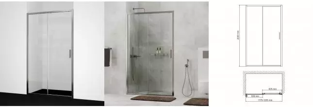 Душевая дверь «WasserKRAFT» Tauber 64S05 120/200 прозрачная/никель без поддона универсальная