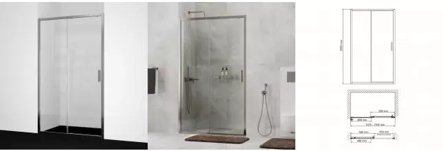 Душевая дверь «WasserKRAFT» Tauber 64S13 110/200 прозрачная/никель без поддона универсальная