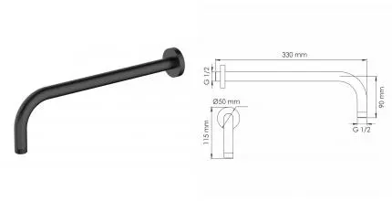 Кронштейн для верхнего душа «WasserKRAFT» A354 33 чёрный матовый