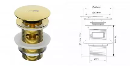 Донный клапан для раковины «WasserKRAFT» A344 с механизмом Клик-Клак матовое золото