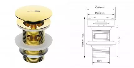 Донный клапан для раковины «WasserKRAFT» A343 с механизмом Клик-Клак золото