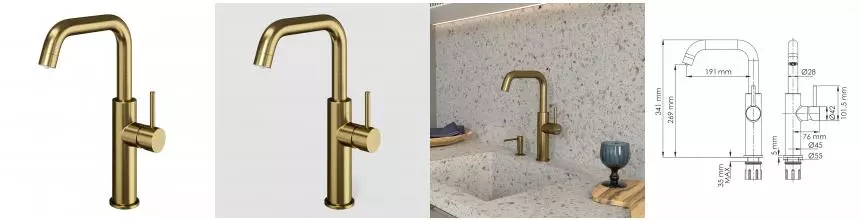 Смеситель для кухни с подключением к фильтру «WasserKRAFT» A8587 матовое золото