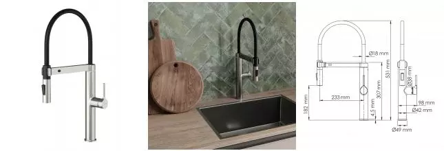 Смеситель для кухонной мойки «WasserKRAFT» A8827 никель/чёрный Смеситель для кухонной мойки «WasserKRAFT» A8827 никель/чёрный