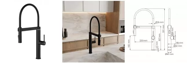 Смеситель для кухонной мойки «WasserKRAFT» A8867 чёрный матовый