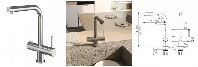 Смеситель для кухни с подключением к фильтру «WasserKRAFT» A8927 с выдвижным изливом никель