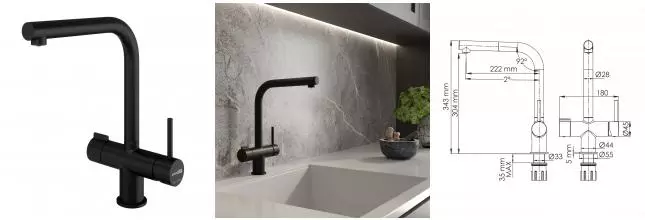 Смеситель для кухни с подключением к фильтру «WasserKRAFT» A8967 с выдвижным изливом чёрный матовый