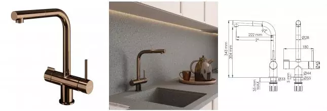 Смеситель для кухни с подключением к фильтру «WasserKRAFT» A8997 с выдвижным изливом розовое золото Смеситель для кухни с подключением к фильтру «WasserKRAFT» A8997 с выдвижным изливом розовое золото