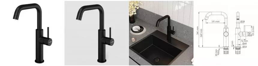 Смеситель для кухни с подключением к фильтру «WasserKRAFT» A8567 чёрный матовый