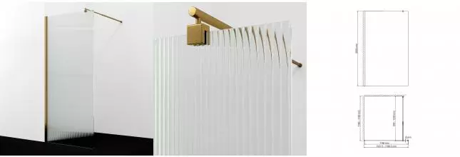 Душевая перегородка «WasserKRAFT» Rur 30W40BG-FL 120/200 рифленая/матовое золото без поддона универсальная