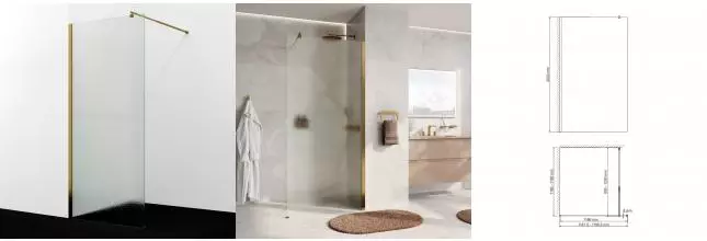 Душевая перегородка «WasserKRAFT» Rur 30W40BG-TXG 120/200 текстурная/матовое золото без поддона универсальная
