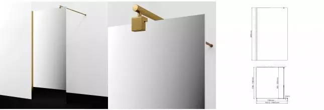 Душевая перегородка «WasserKRAFT» Rur 30W40BG-MR 120/200 зеркальная/матовое золото без поддона универсальная