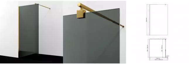 Душевая перегородка «WasserKRAFT» Rur 30W40BG-TG 120/200 тонированная/матовое золото без поддона универсальная