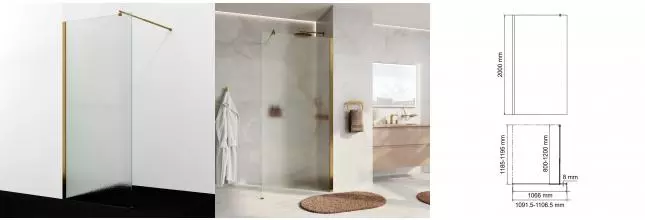 Душевая перегородка «WasserKRAFT» Rur 30W46BG-TXG 110/200 текстурная/матовое золото без поддона универсальная