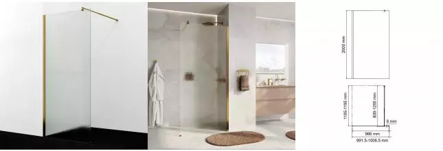 Душевая перегородка «WasserKRAFT» Rur 30W44BG-TXG 100/200 текстурная/матовое золото без поддона универсальная