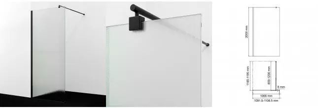 Душевая перегородка «WasserKRAFT» Rur 30W46MB-TXG 110/200 текстурная/чёрная без поддона универсальная