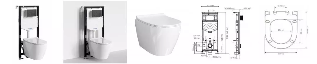 Комплект инсталляция с унитазом, крышкой и кнопкой смыва «WasserKRAFT» Aller 10TLT.010.ME.MB02.H002 безободковый белый