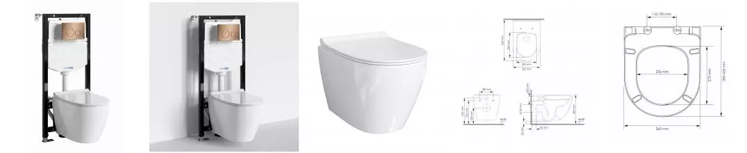 Комплект инсталляция с унитазом, крышкой и кнопкой смыва «WasserKRAFT» Aller 10TLT.010.ME.RG02.H002 безободковый белый