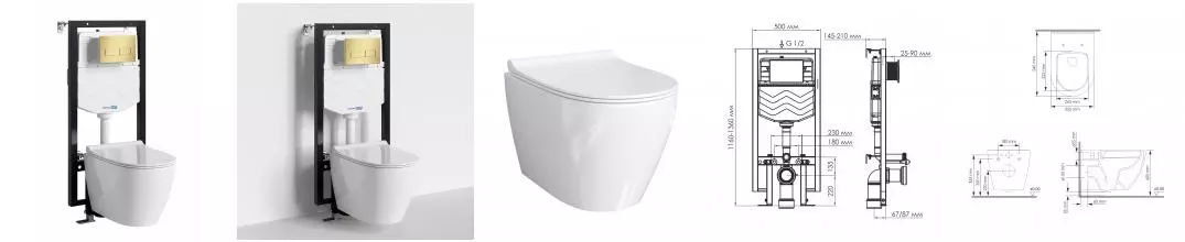 Комплект инсталляция с унитазом, крышкой и кнопкой смыва «WasserKRAFT» Vils 56TLT.010.ME.MG03.H002 безободковый белый