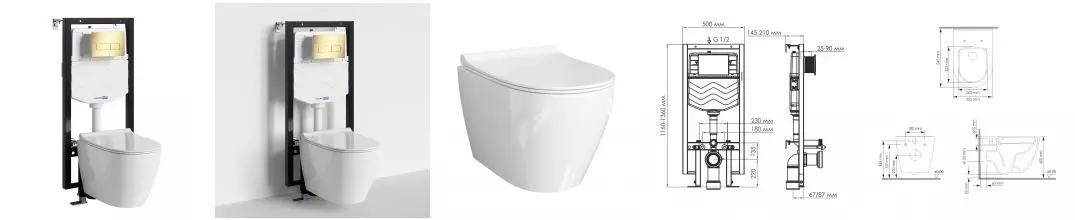 Комплект инсталляция с унитазом, крышкой и кнопкой смыва «WasserKRAFT» Vils 56TLT.010.ME.PG03.H002 безободковый белый