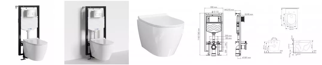 Комплект инсталляция с унитазом, крышкой и кнопкой смыва «WasserKRAFT» Vils 56TLT.010.ME.BN03.H002 безободковый белый