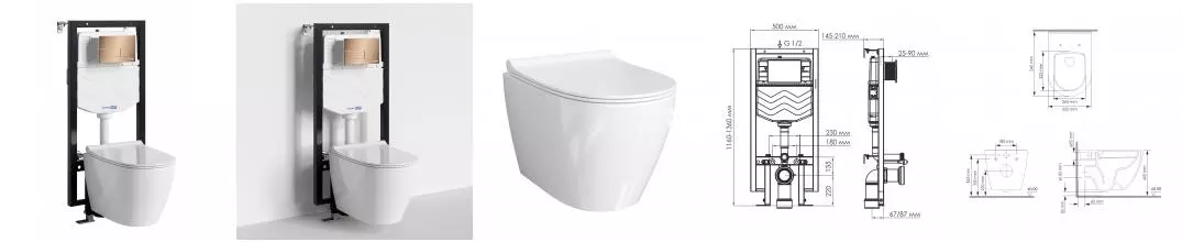 Комплект инсталляция с унитазом, крышкой и кнопкой смыва «WasserKRAFT» Vils 56TLT.010.ME.RG04.H002 безободковый белый