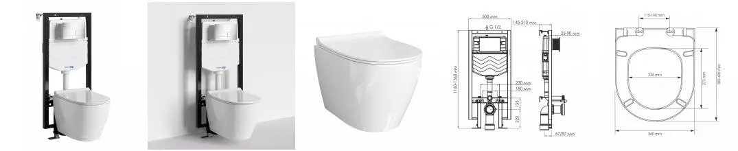 Комплект инсталляция с унитазом, крышкой и кнопкой смыва «WasserKRAFT» Vils 56TLT.010.ME.CH04.H002 безободковый белый