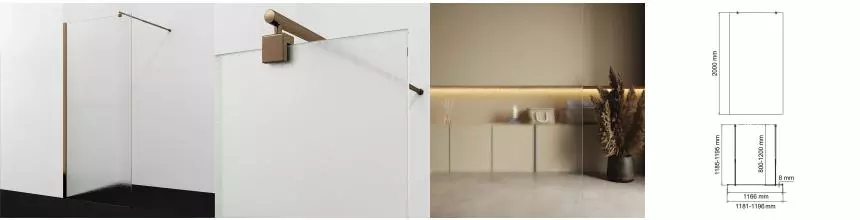 Душевая перегородка «WasserKRAFT» Rur 30W40RG-TXG 120/200 текстурная/розовое золото универсальная