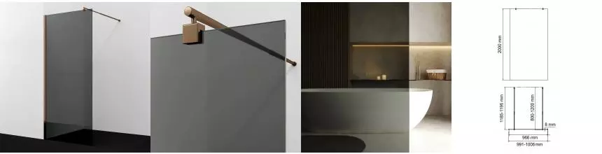 Душевая перегородка «WasserKRAFT» Rur 30W44RG-TG 100/200 тонированная/розовое золото универсальная