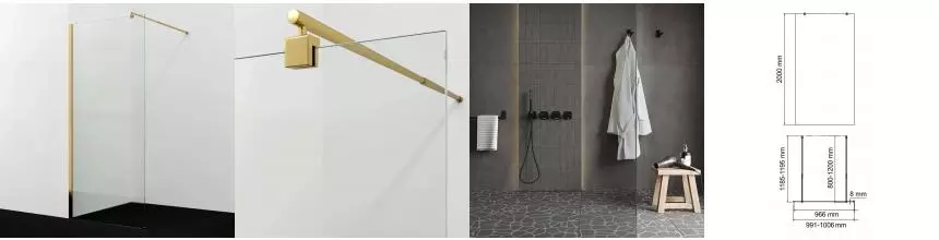 Душевая перегородка «WasserKRAFT» Rur 30W44PG 100/200 прозрачная/золото универсальная